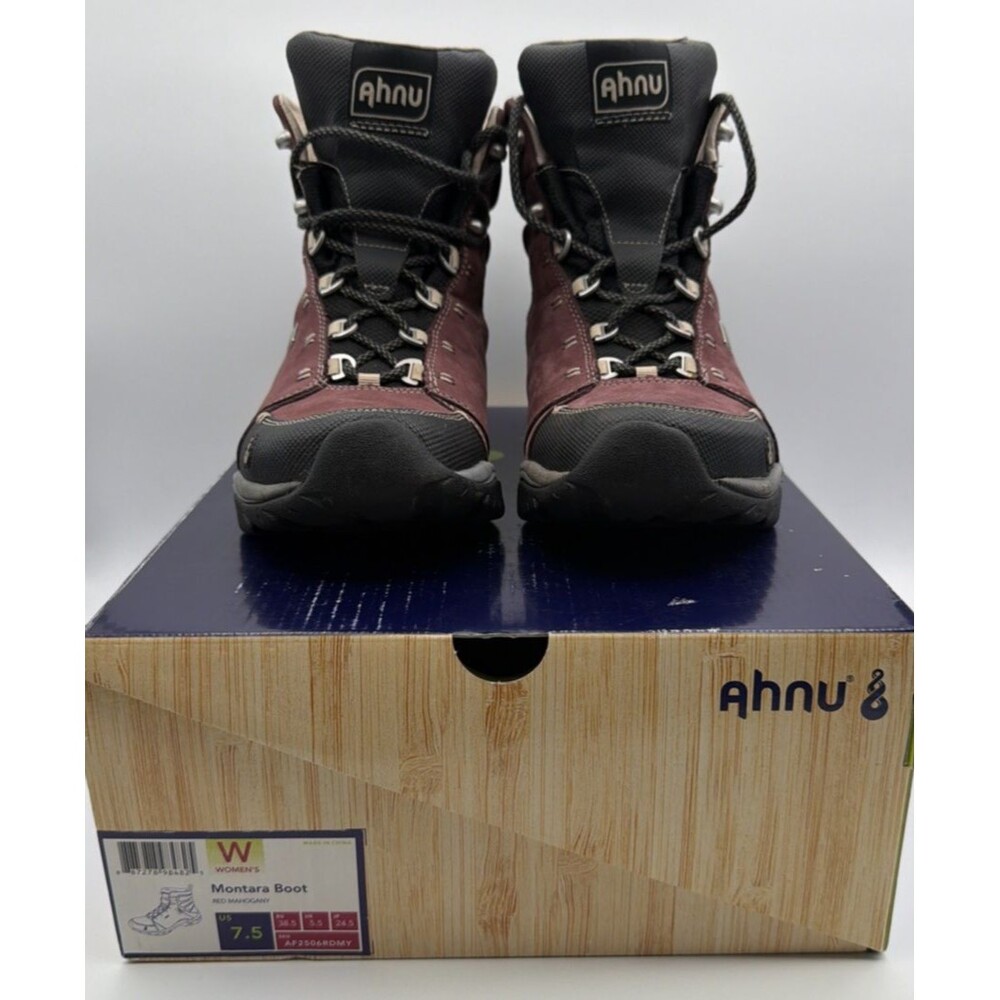 Ahnu Montara Hiking Boots Women’s 7.5 Burgundy Waterproof Vibram Trail
